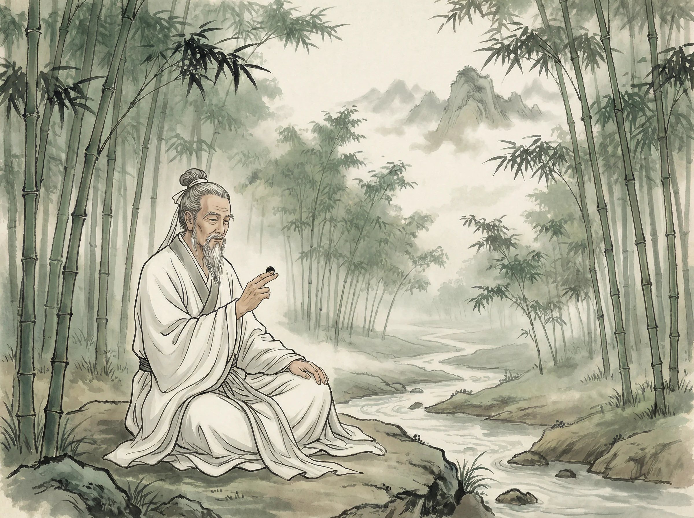 白衣隐士专注思考 pgmajiang 棋局